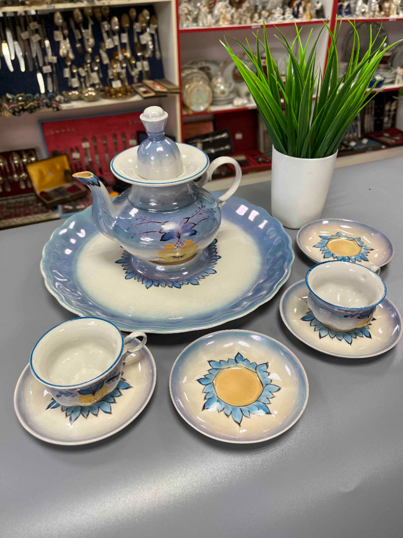 Набор для кофе на подносе. Коростенский ФЗ 1962-72гг. Тонкий фарфор, руч.роспись. Цена за 8пр. Картинка 1